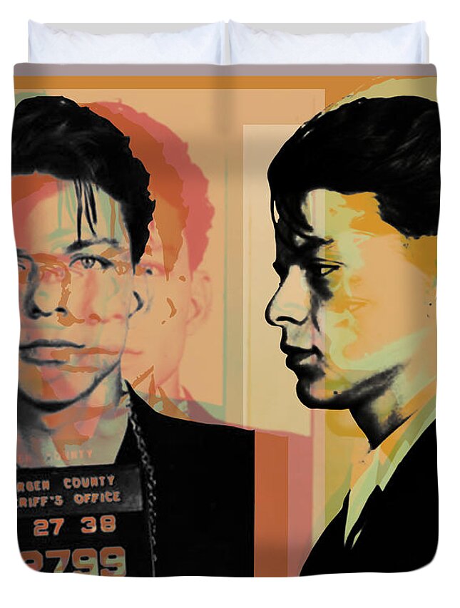 Sinatra Duvet Cover featuring the digital art Frank Sinatra Mugshot Pop Art by Jean luc Comperat