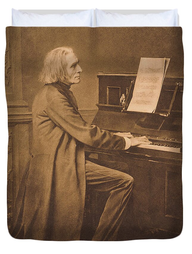 Franz Liszt Duvet Cover featuring the photograph Franz Liszt At The Piano by European School