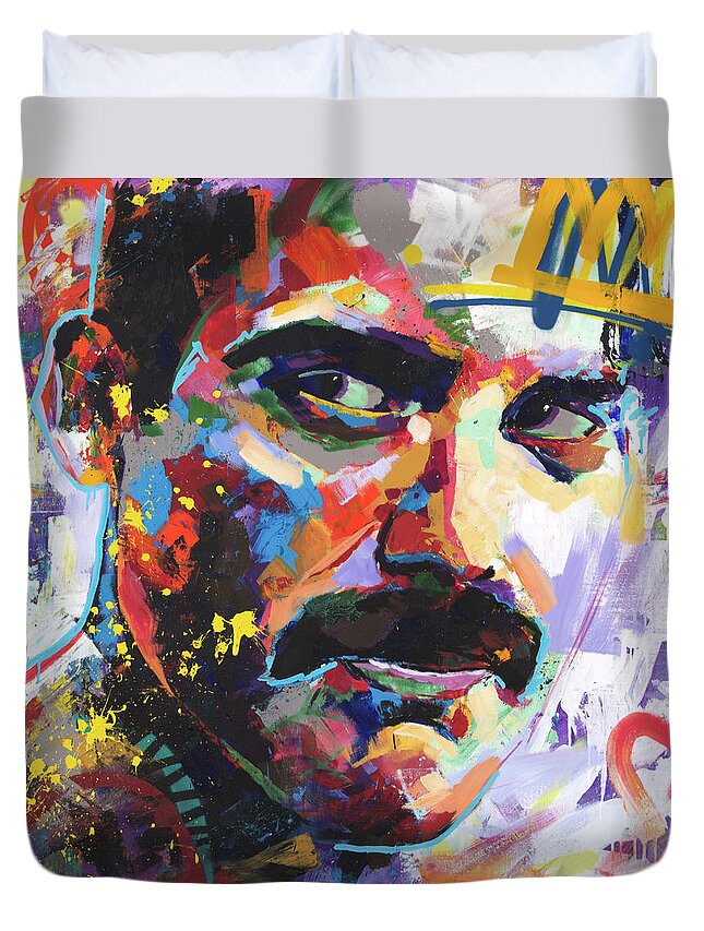 Freddie Duvet Cover featuring the painting Freddie Mercury by Richard Day