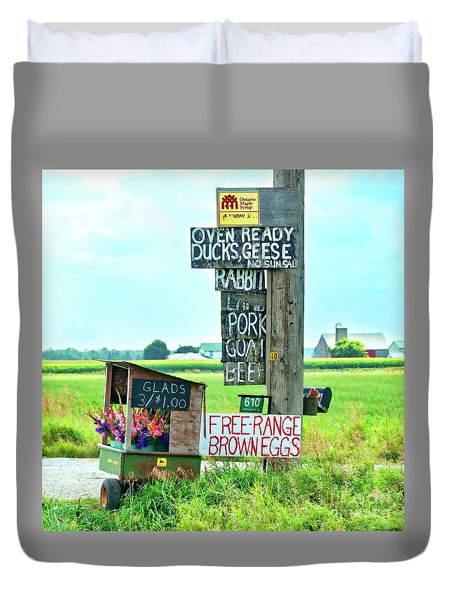 Sign Duvet Cover featuring the photograph Free Range by Lenore Locken