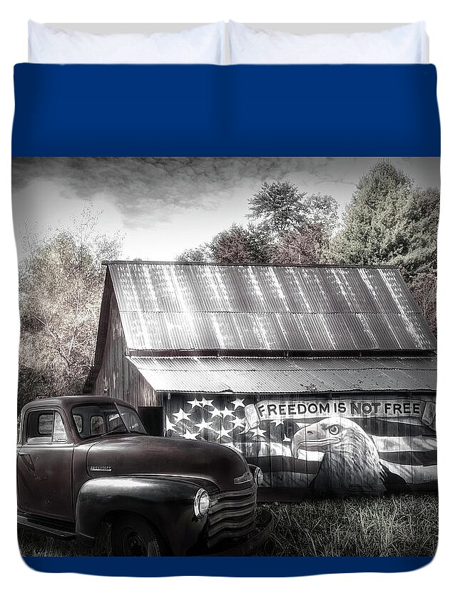 American Duvet Cover featuring the photograph Freedom is not Free Black and White by Debra and Dave Vanderlaan