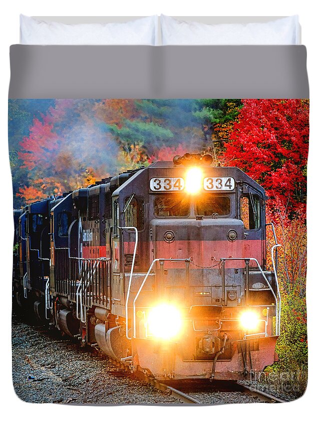 Diesel Duvet Cover featuring the photograph Freight Train Locomotive in the Fall by Olivier Le Queinec