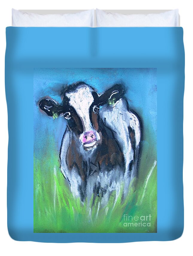 Cow Duvet Cover featuring the painting Paintings Of Freisan Cows Oct -18 by Mary Cahalan Lee - aka PIXI