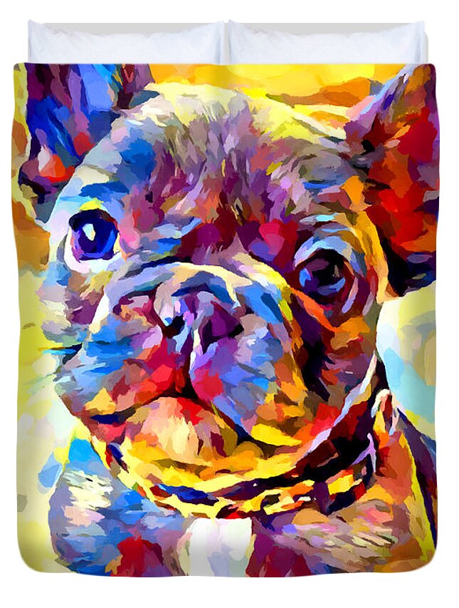 Dog Duvet Cover featuring the painting French Bulldog 7 by Chris Butler