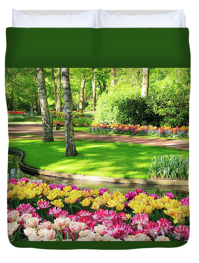 Holland Duvet Cover featuring the photograph Fresh Lawn With Flowers by Anastasy Yarmolovich