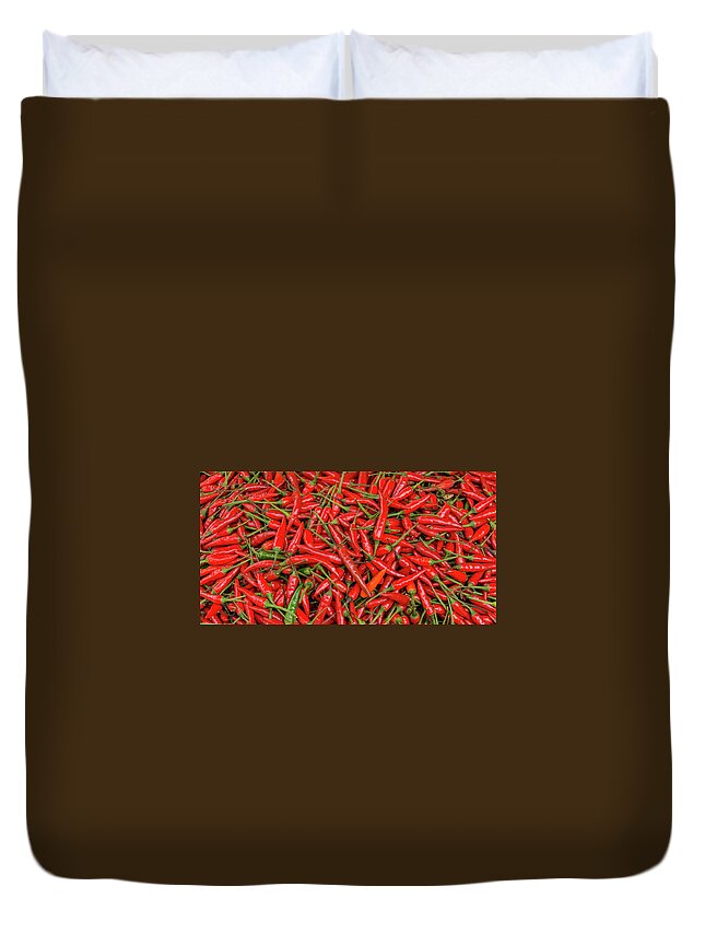 Food Duvet Cover featuring the photograph Fresh Red Chili Peppers by Ann Moore