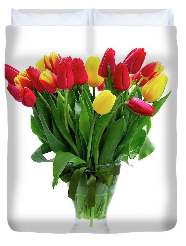 Tulips Duvet Cover featuring the photograph Fresh Tulips Flowers by Anastasy Yarmolovich