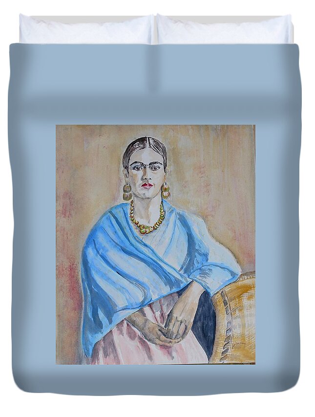 Frida Duvet Cover featuring the painting Frida - Watercolor by Claudette Carlton