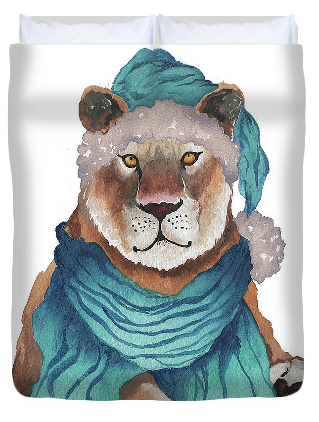 Friendly Duvet Cover featuring the painting Friendly Holiday Tiger by Elizabeth Medley