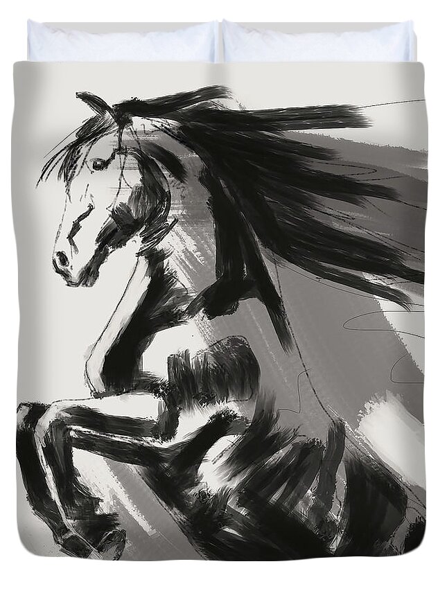 Black Rising Horse Duvet Cover featuring the painting Rising Horse by Go Van Kampen