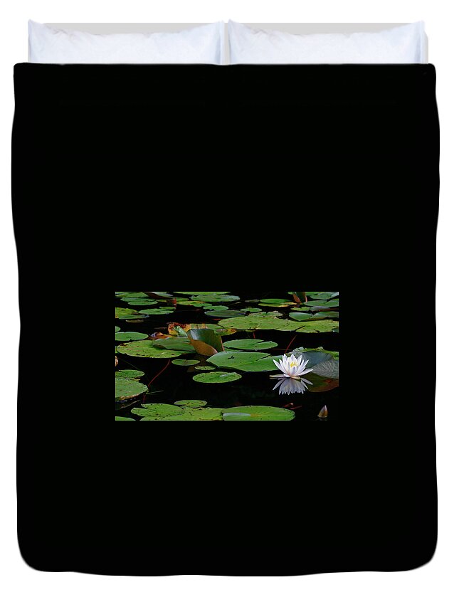 Tranquility Duvet Cover featuring the photograph Frog And Water Lily by Jason D. Neely