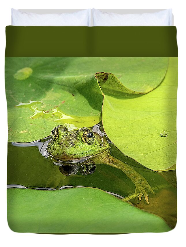 Frog Duvet Cover featuring the photograph Frog by Minnie Gallman