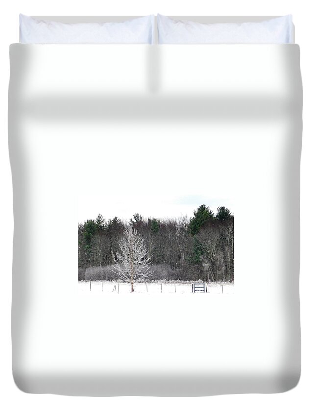 Snow Duvet Cover featuring the photograph - Frozen Tree by THERESA Nye