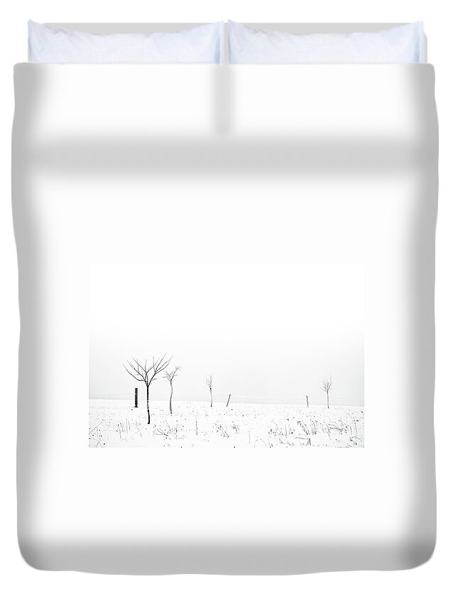 Snow Duvet Cover featuring the photograph Fruit Trees Lost In Winter Fog by Raphael Schneider