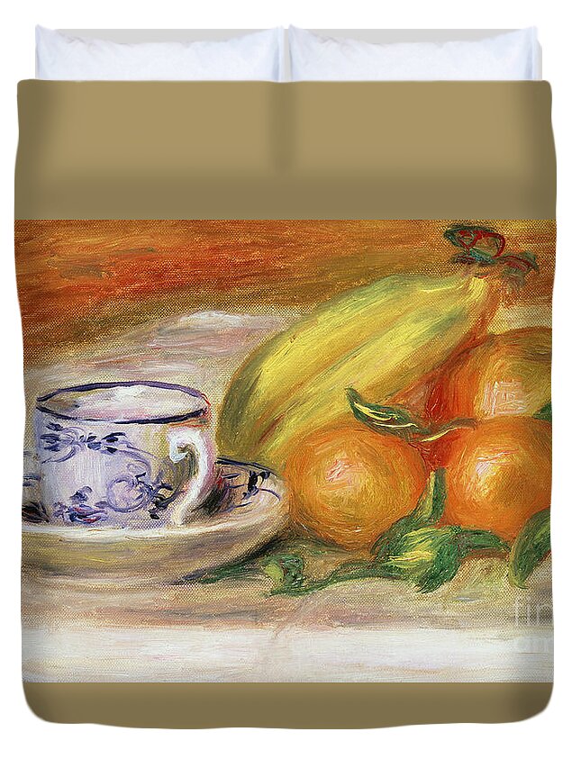 Impressionist Duvet Cover featuring the painting Fruit with Cup and Saucer, circa 1913 by Pierre Auguste Renoir