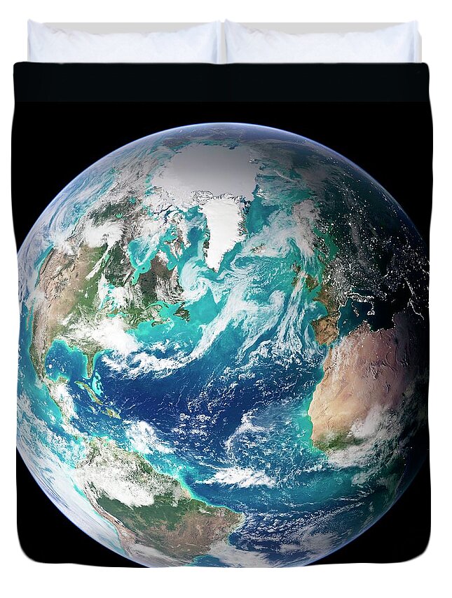 Topography Duvet Cover featuring the digital art Full Earth, Close-up by Science Photo Library - Nasa Earth Observatory