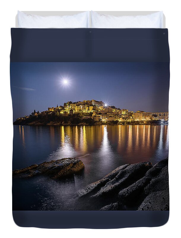 Kavala Duvet Cover featuring the photograph Full Moon Magic I by Elias Pentikis