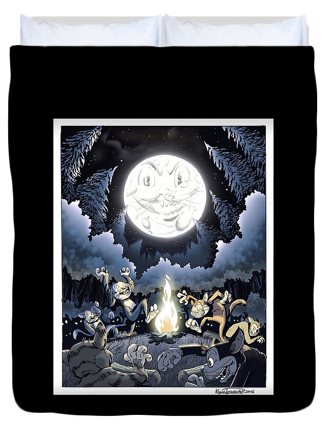 Cats Duvet Cover featuring the digital art Full Moon Night Cats by Kynn Peterkin