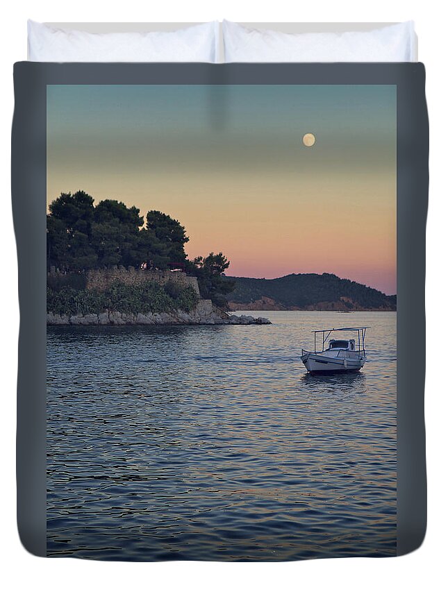 Tranquility Duvet Cover featuring the photograph Full Moon Rising by Dreaming For A Living