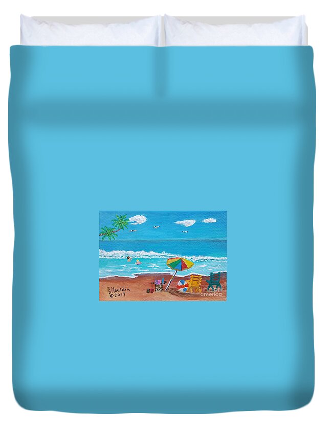 Beach Duvet Cover featuring the painting Fun at the Beach by Elizabeth Mauldin