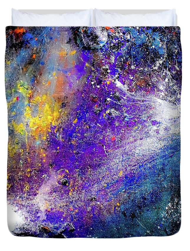 Galaxy Duvet Cover featuring the mixed media Galactic Fusion by Patsy Evans - Alchemist Artist