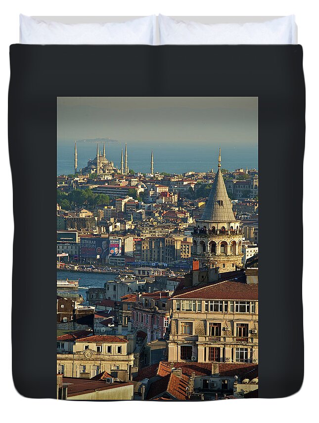 Istanbul Duvet Cover featuring the photograph Galata Tower by Photo By Bernardo Ricci Armani