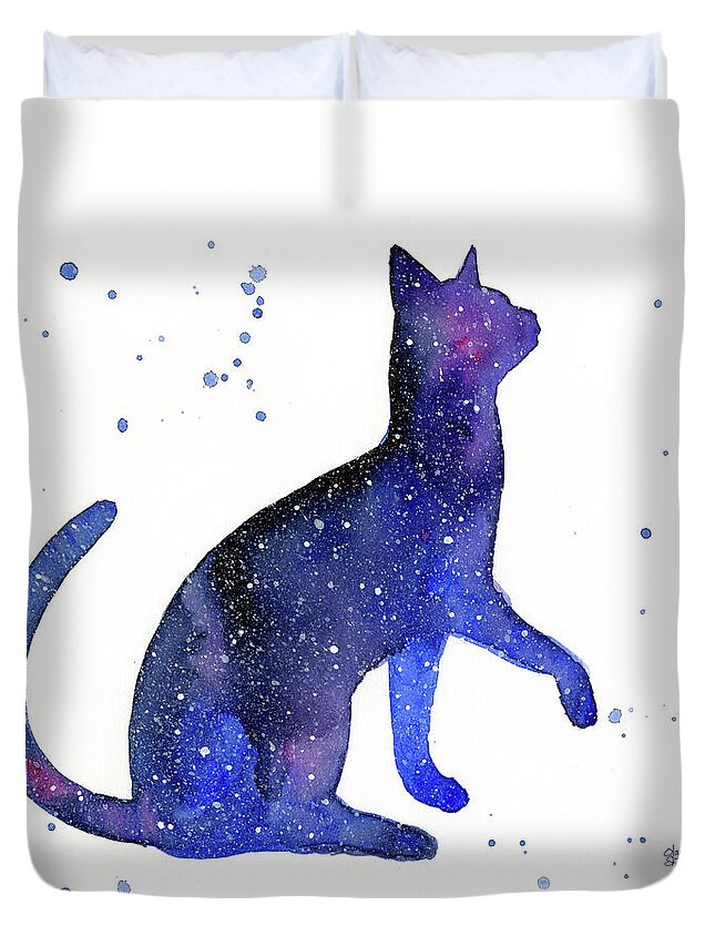 Galaxy Duvet Cover featuring the painting Galaxy Cat by Olga Shvartsur