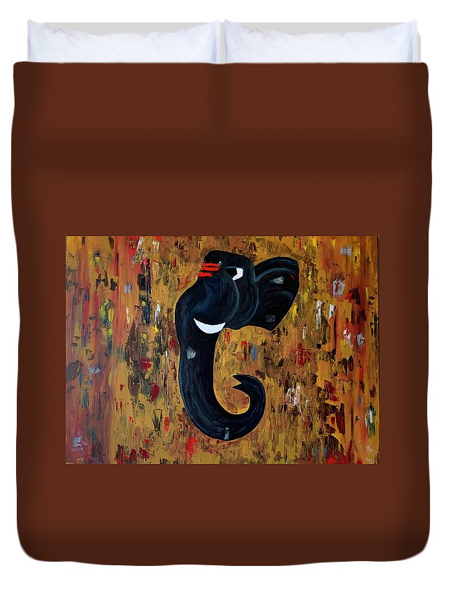 Ganesh Duvet Cover featuring the painting Ganesh 2 by Raji Musinipally