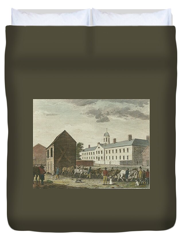 Walnut Street Jail Duvet Cover featuring the drawing Gaol in Walnut Street by William Birch