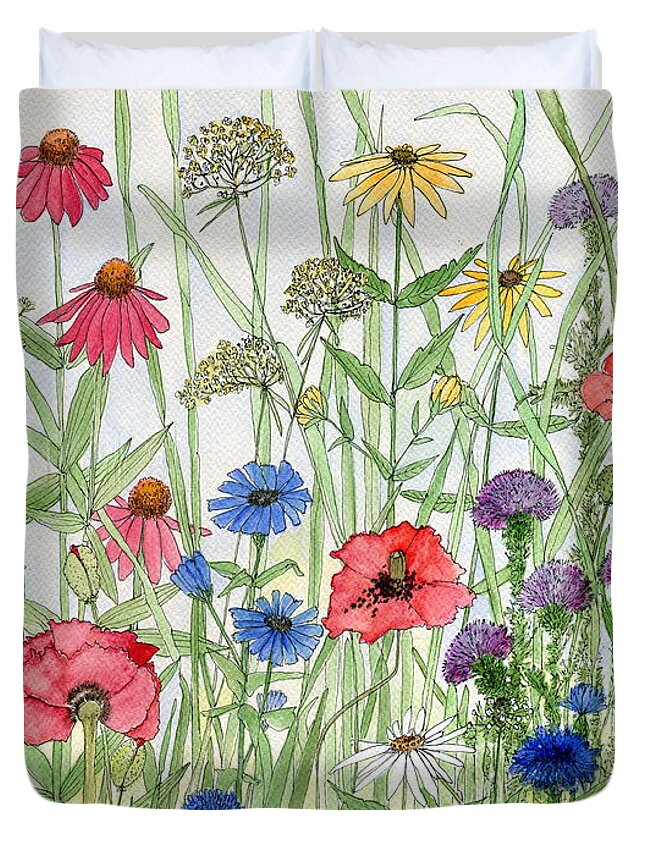 Flowers Duvet Cover featuring the painting Garden Flower Medley Watercolor by Laurie Rohner