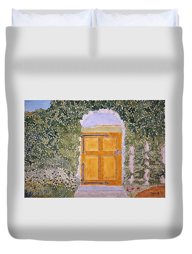 Watercolor Duvet Cover featuring the painting Garden Lore by John Klobucher