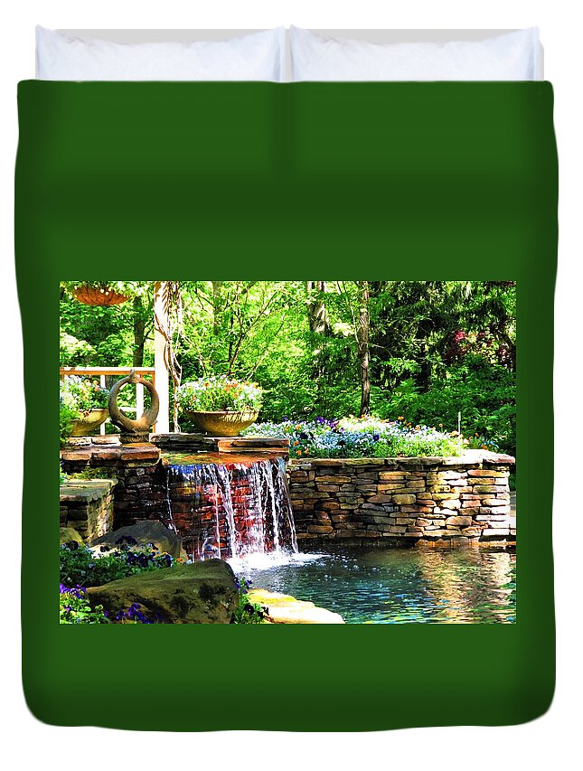 Kathy Duvet Cover featuring the photograph Garden Pool by Kathy Long