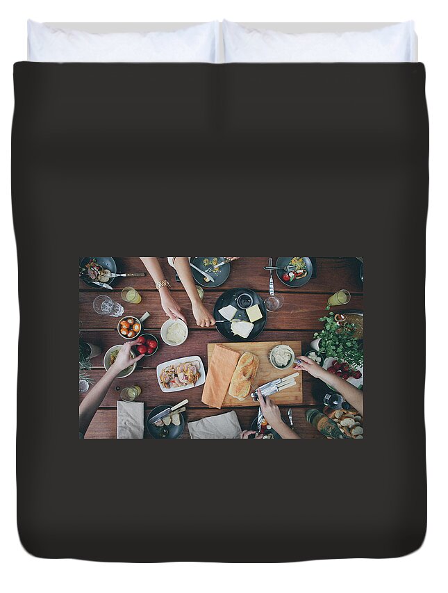 People Duvet Cover featuring the photograph Gathering With Friends by Photographer And Designer