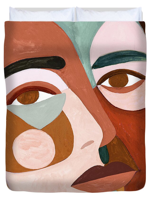 Fashion & Figurative+figurative Duvet Cover featuring the painting Geo Face IIi by Victoria Borges