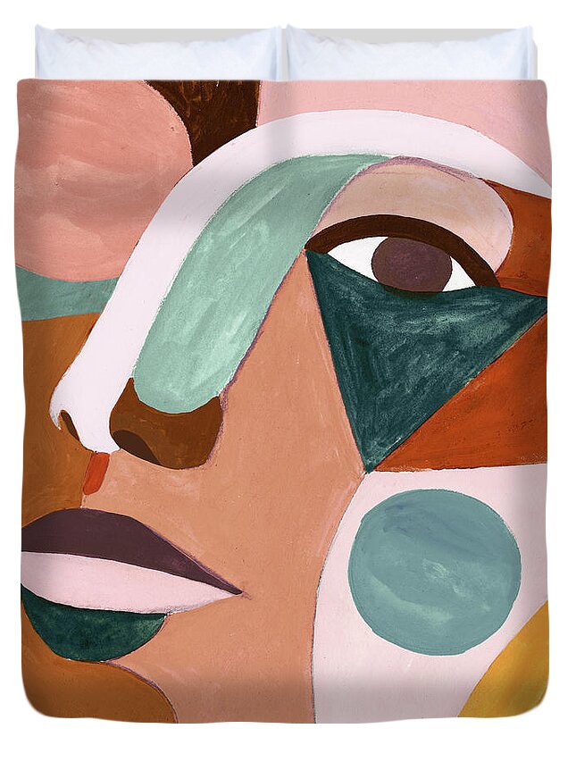Fashion & Figurative+figurative Duvet Cover featuring the painting Geo Face Iv by Victoria Borges