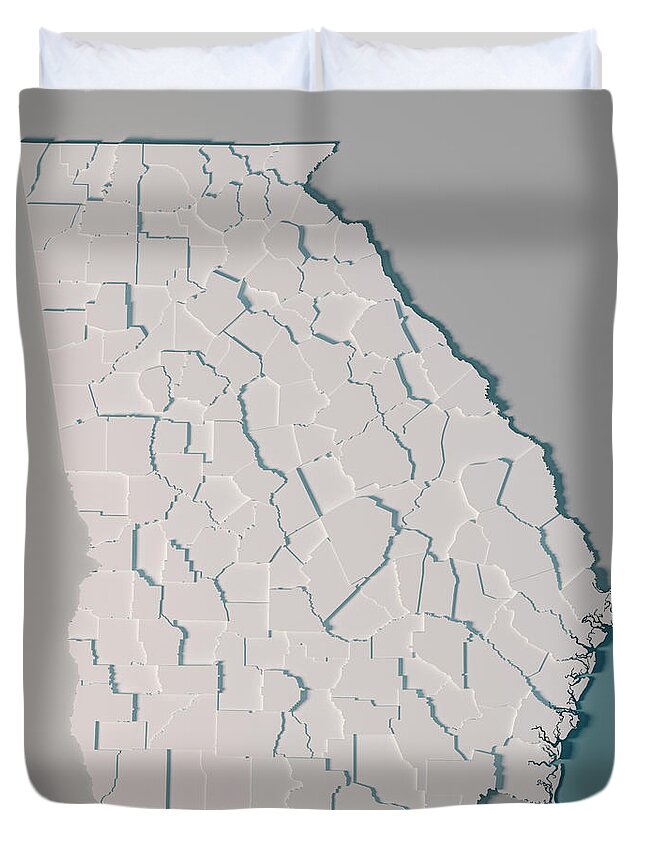 Georgia Duvet Cover featuring the digital art Georgia US State Map Administrative Divisions Counties 3D Render by Frank Ramspott