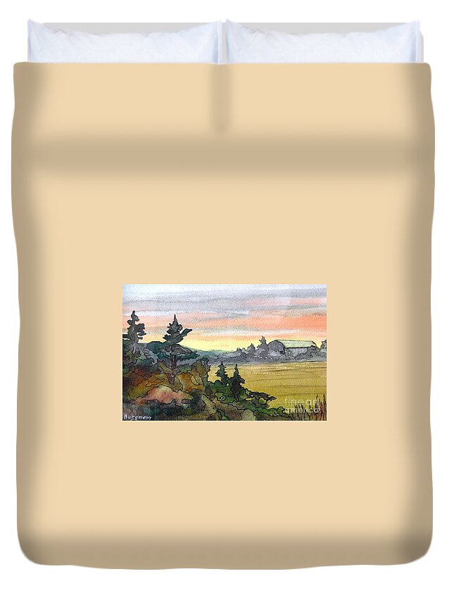 Georgian Bay Duvet Cover featuring the painting Georgian Bay Barn by Petra Burgmann