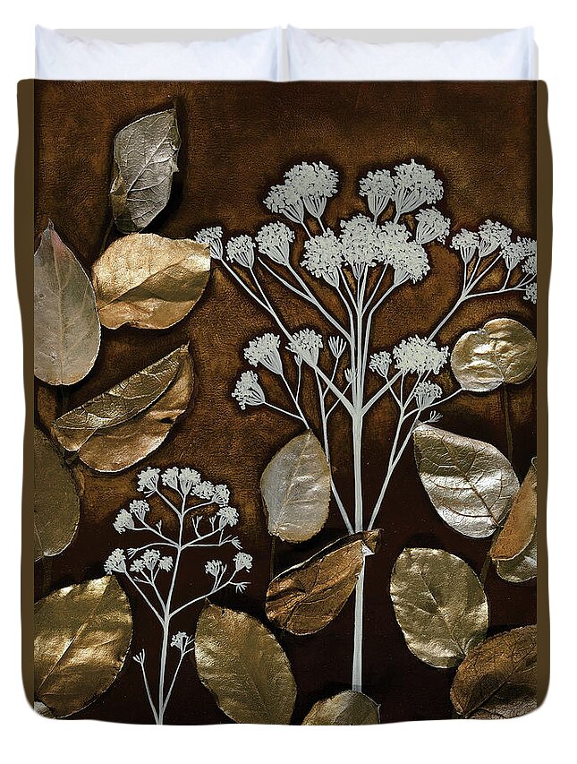 Gilded Duvet Cover featuring the painting Gilded Leaf Collage I by Megan Meagher