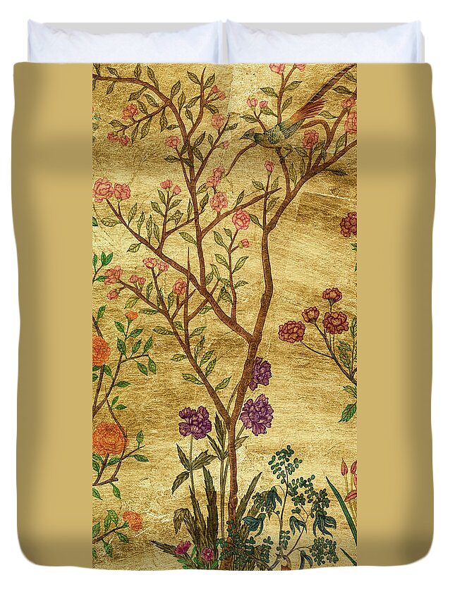 Asian & World Culture+botanical Duvet Cover featuring the painting Gilded Traditional Chinoiserie II by Melissa Wang