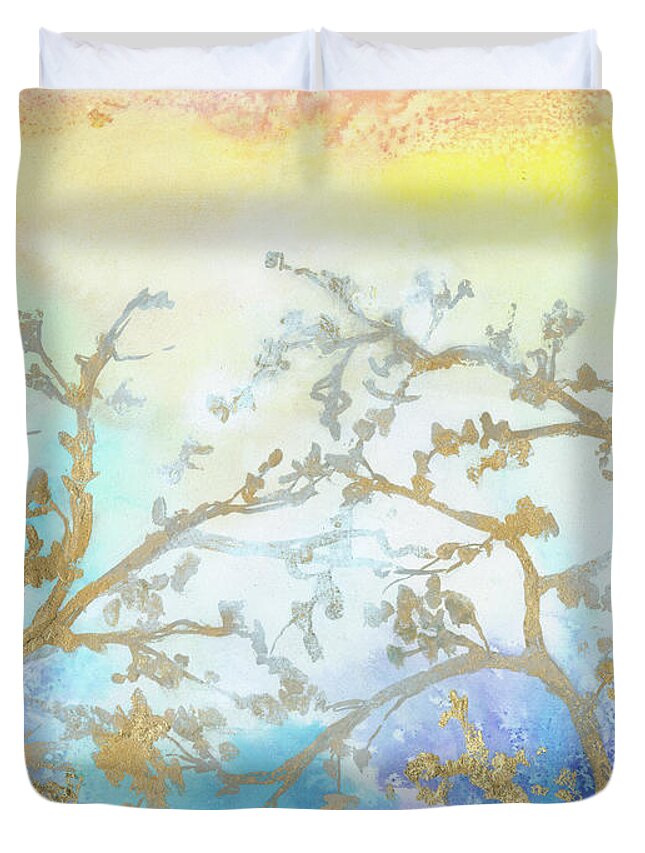 Embellished Duvet Cover featuring the painting Gilt Branches IIi by Jennifer Goldberger