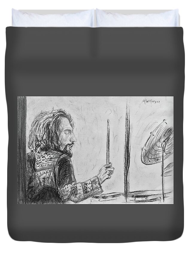 Ginger Duvet Cover featuring the drawing Ginger Baker by Michael Morgan