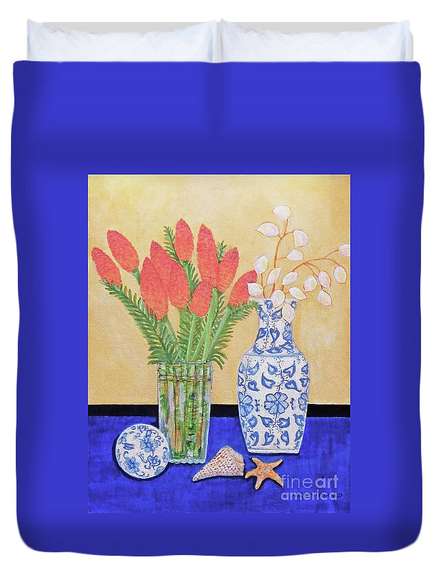 Top Artist Duvet Cover featuring the painting Ginger Flowers by Sharon Nelson-Bianco