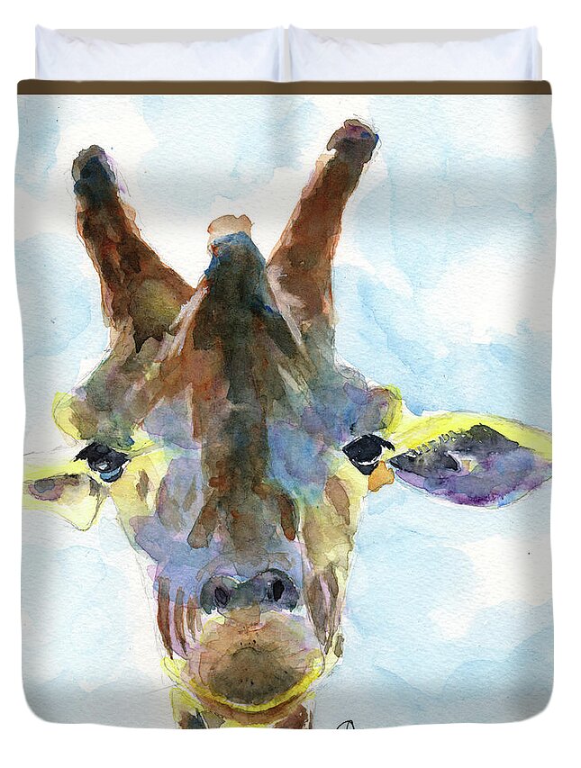 Giraffe Duvet Cover featuring the painting Giraffe No 2 by Claudia Hafner