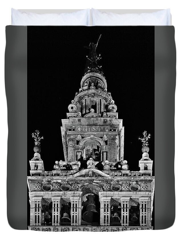 Giralda Duvet Cover featuring the photograph Giralda Tower in Monochrome. Seville by Angelo DeVal