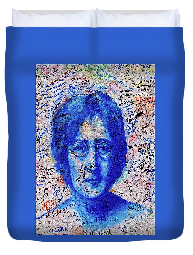 John Lennon Duvet Cover featuring the mixed media Give Peace A Chance by Smart Aviation