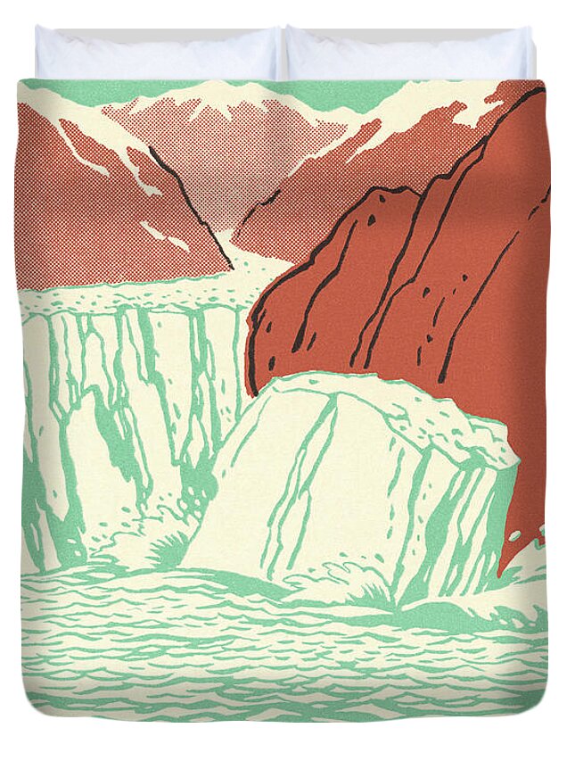 Arctic Duvet Cover featuring the drawing Glacier Breaking into the Sea by CSA Images