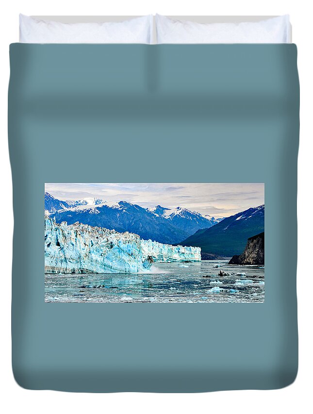 Glacier Duvet Cover featuring the photograph Glacier Calving Alaska by Marilyn MacCrakin