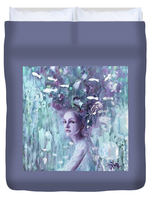 Impressionistic Mermaid Duvet Cover featuring the painting Glance by Maggii Sarfaty