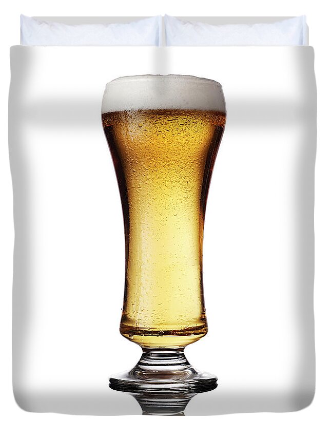 White Background Duvet Cover featuring the photograph Glass Of Beer by Jonathan Kantor