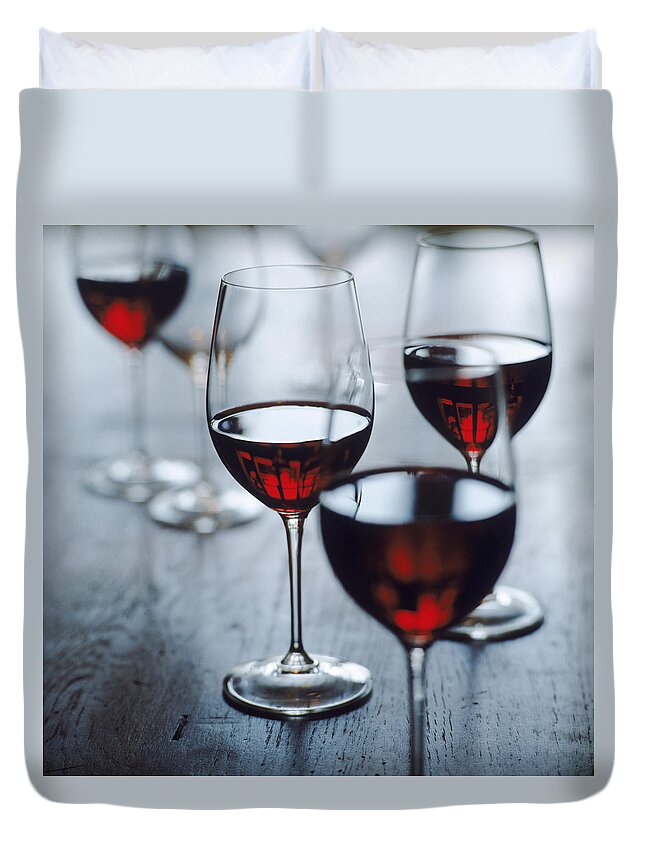 Alcohol Duvet Cover featuring the photograph Glasses Of Red Wine, Close-up by John Foxx
